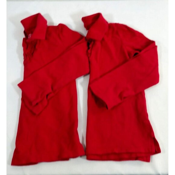 The Childrens Place Red Long Sleeve Polo Shirts 4T Set Of 2 Cotton Blend - Picture 2 of 5